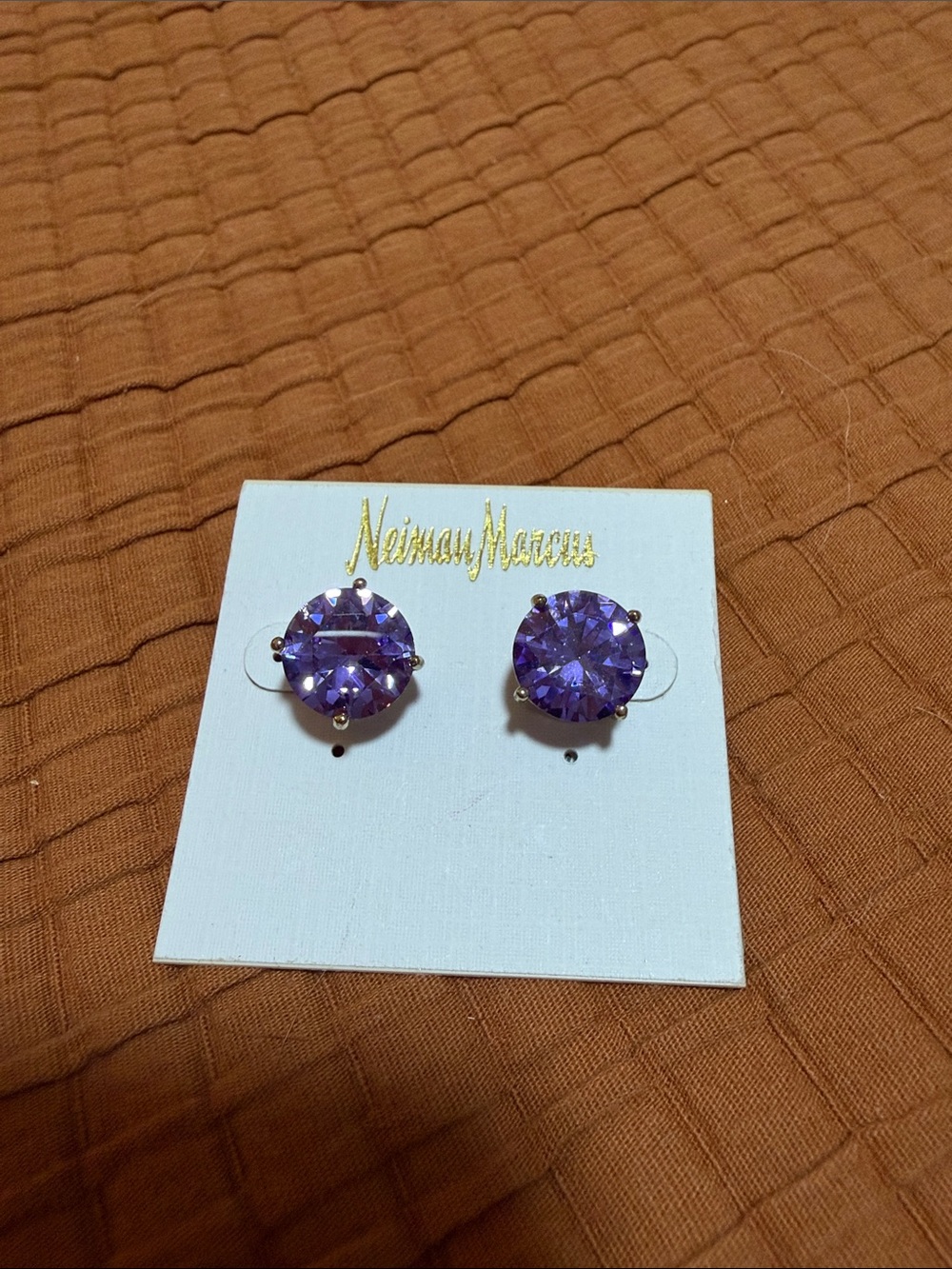 Neiman Marcus Purple Crystal Stud Earrings NWT